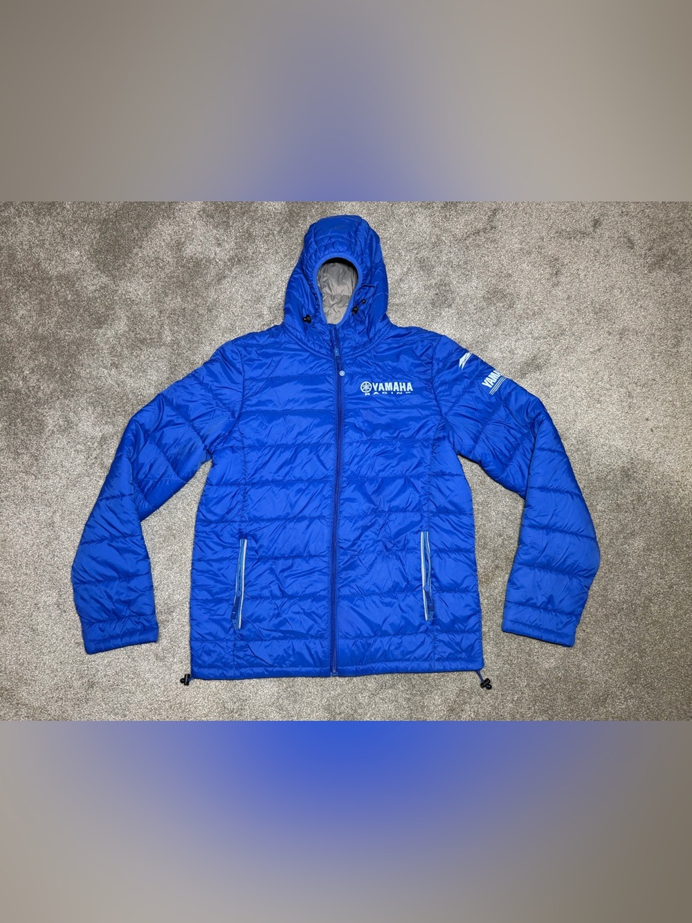 Yamaha Racing Paddock Blue Padded Puffer Jacket Hooded Mens Size L